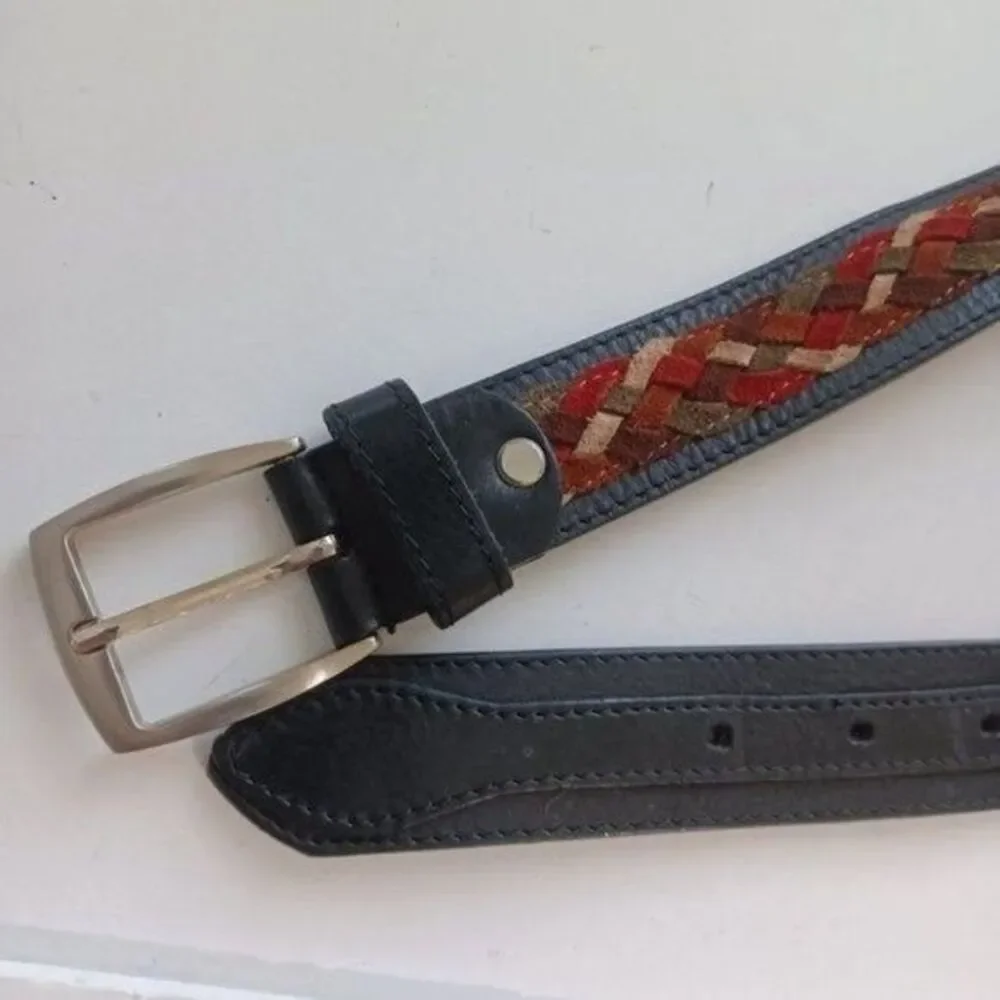 Belt Black Colorful Braided Leather Lg Western Cowgirl Boho‎ Peasant Y2K Italy